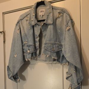 Zara Distressed Light Blue Jean Jacket